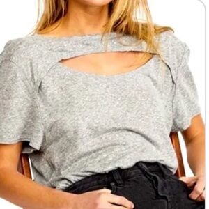 We the Free June Tee Gray Cutout Women's Top